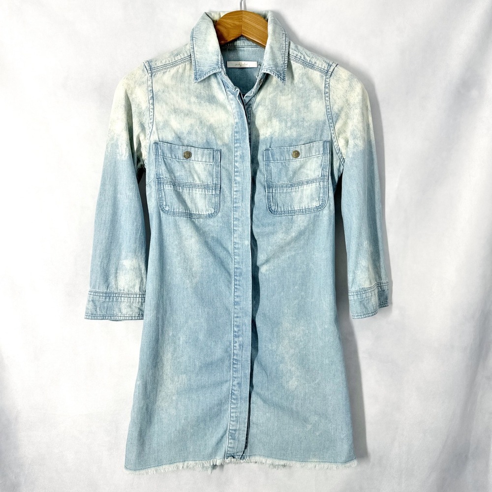 7 For‎ All Mankind Cotton 3/4 Sleeve Acid Wash Blue Denim Dress Womens Size XS